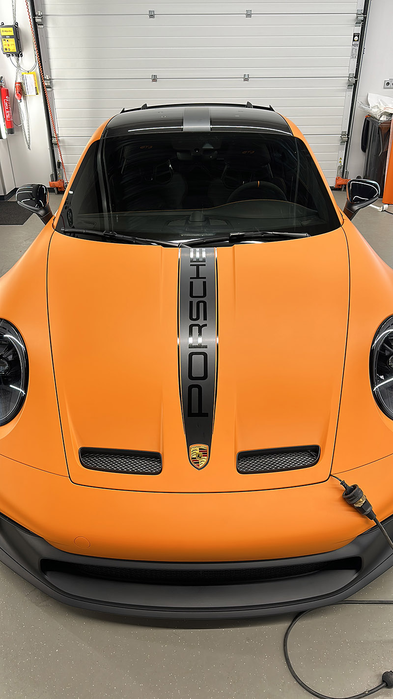 porsche 911 gt3 avery mat orange wrap trimline