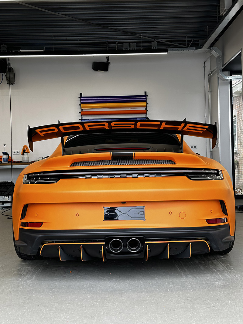 porsche 911 gt3 avery mat orange wrap trimline